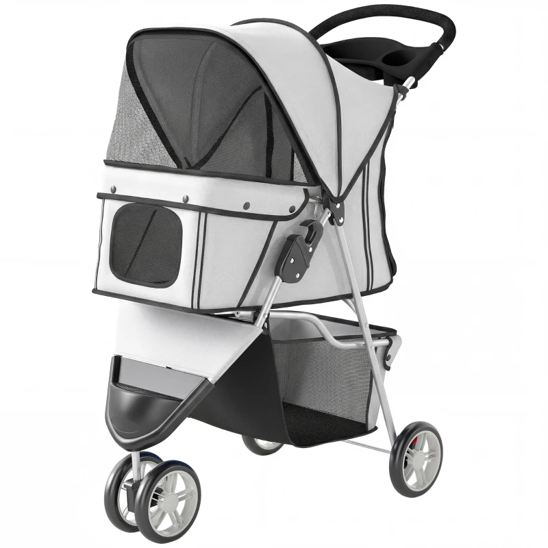 PawHut Passeggino per Cani Pieghevole con Portabicchieri e Cestino, 77x44x102 cm, Grigio