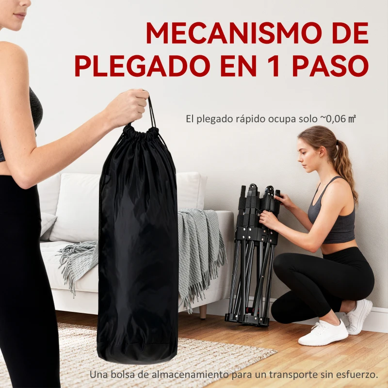 SPORTNOW Trampolín de Fitness Plegable 104 cm con Barra Ajustable en 3 Alturas Marco Metálico Reforzado y Bolsa 104x104x114 cm