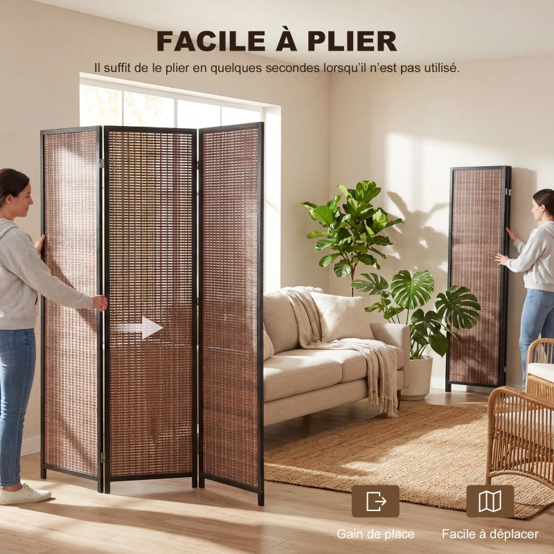 HOMCOM Paravent en bois séparateur de pièce closion de séparation pliable 3 panneaux 135 x 180 cm marron