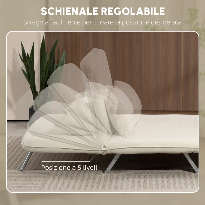 HOMCOM Divano letto 2 posti con schienale regolabile e 2 cuscini, rivestimento in tessuto effetto scamosciato, Beige