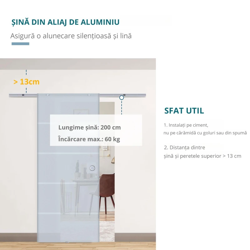 HOMCOM usa glisanta cu sina, din sticla, 90x205x0.8 cm