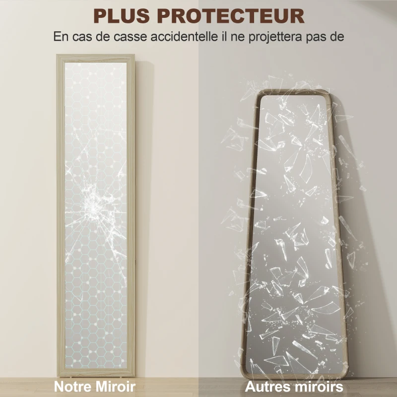 HOMCOM Miroir sur Pied et Mural rectangulaire miroir de sol Pleine Longueur Dressing Chambre salon 37x37x154cm bois naturel