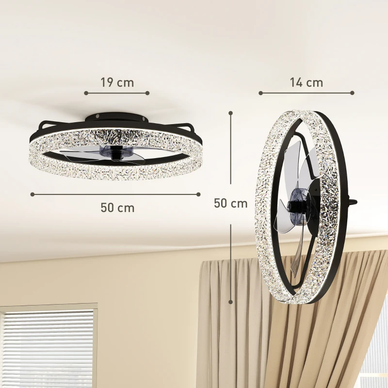 HOMCOM Deckenventilator mit Licht, dimmbarer LED-Deckenventilator mit Fernbedienung für Schlafzimmer und Wohnzimmer, Schwarz