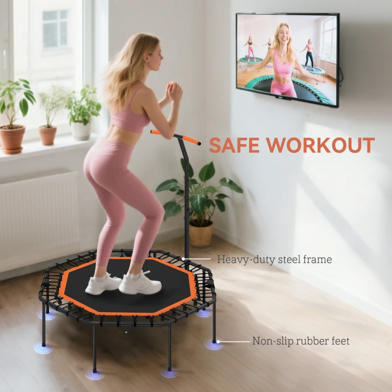 SPORTNOW Trampolina Fitness, Trampolina Treningowa z Regulowanym Uchwytem, Stabilna i Cicha, do Wnętrz, Stal, Pomarańczowy