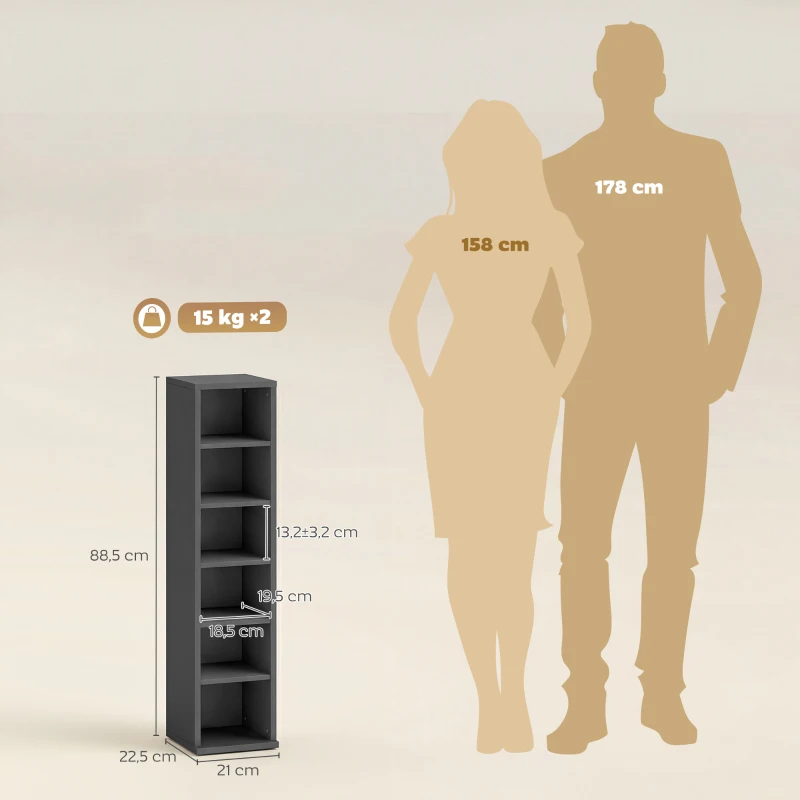 HOMCOM Lot de 2 étagères colonnes armoire de rangement CD-DVD 12 compartiments 21 x 22,5 x 88,5 cm capacité 204 CD noir