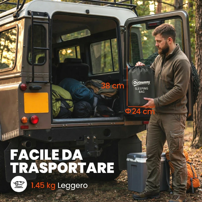 Outsunny Sacco a Pelo Singolo per Adulti, Leggero e Compatto, 75x215 cm, Blu Navy