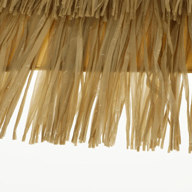 Outsunny Chapéu de Sol de Praia com Franjas de Palha Ø178 cm com Inclinação Altura Ajustável UV50+ Bolsa de Transporte Castanho Claro