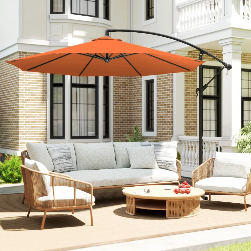 Outsunny 3 m Cantilever Parasol with Cross Base, Offset Outdoor Umbrella with Crank Handle, Hanging Sun Shade, Orange