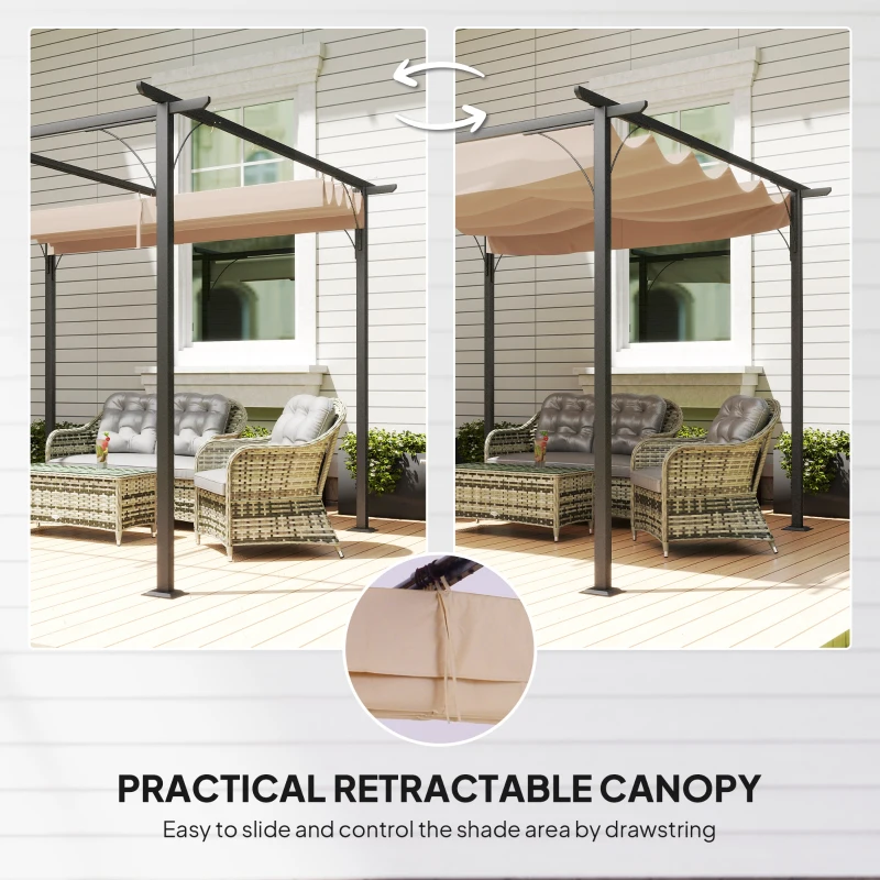 Outsunny 3 x 3(m) Metal Pergola with Retractable Roof, Garden Gazebo Metal Pergola Canopy. Outdoor Sun Shade Shelter for Party BBQ, Beige