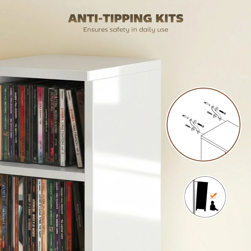 HOMCOM Set of 2 CD Media Display Shelf Unit Tower Rack with Adjustable Shelves, High Gloss White