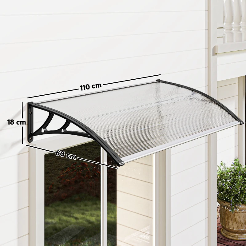 Outsunny Marquesina para Puertas y Ventanas 110x60 cm con Paneles de Policarbonato Regleta de Aluminio Transparente