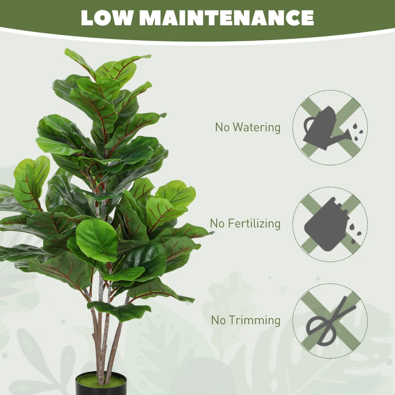HOMCOM Decorative Artificial Plant, 110cm Faux Fiddle-Leaf Fig with Plastic Pot and Flocking, Indoor Fake Plant for Home or Office Decor, Green