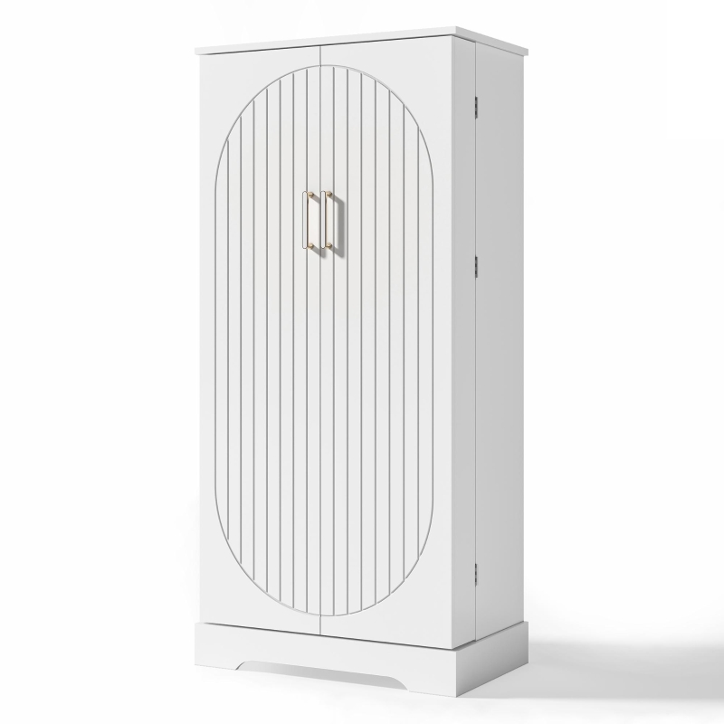 Multifunktionaler Küchenschrank, Doppeltür mit Staufach, 60x35x128 cm, Weiß