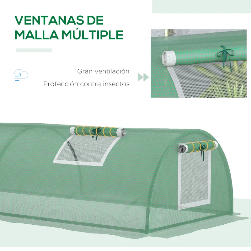 Outsunny Invernadero Pequeño para Cultivo de Plantas con 4 Ventanas Marco de Acero y Cubierta de PE Anti-UV 200x80x45 cm Verde