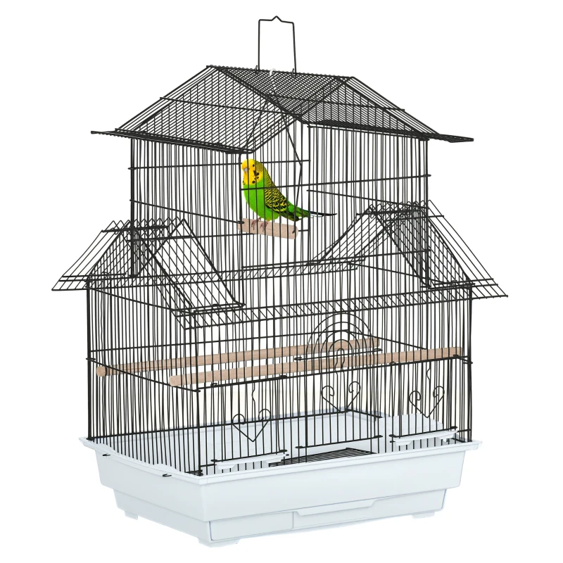 PawHut Jaula para Pájaros de Acero Pajarera con Bandeja Extraíble y 2 Comederos Pinzones Periquitos 50,5x41x63 cm Blanco