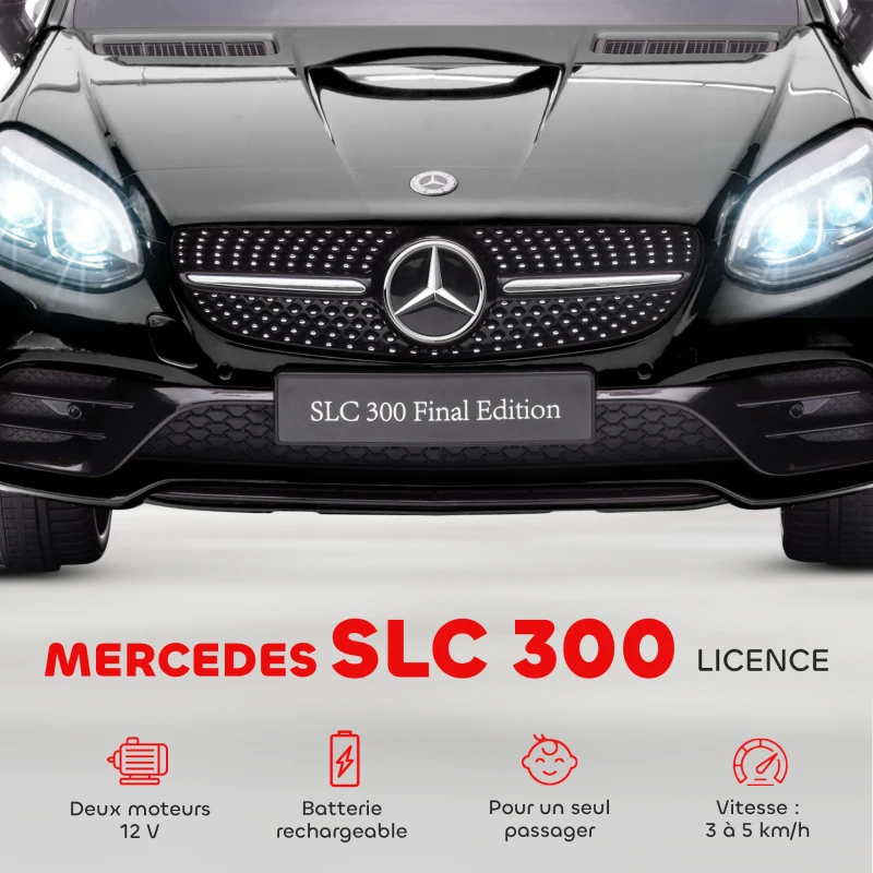 AIYAPLAY Voiture électrique enfants licence Mercedes SLC 300 12V V. Max. 5 Km/h effets sonores lumineux télécommande noir(m-14)