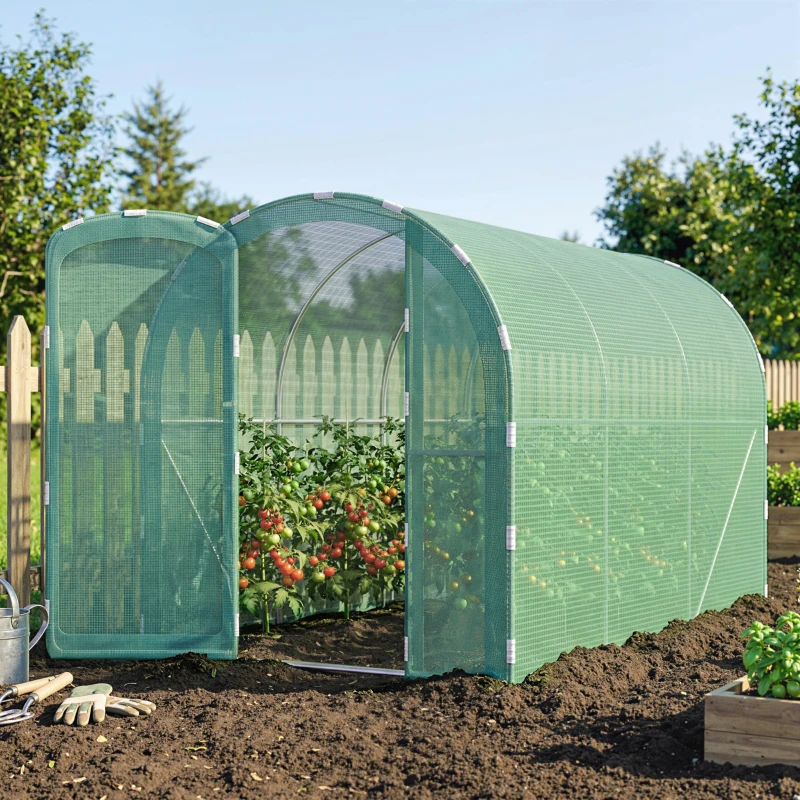 Outsunny 3 x 2 x 2m Polytunnel Greenhouse with Hinged Door, Walk-in Grow House Tent with PE Cover and Galvanised Steel Frame, Green