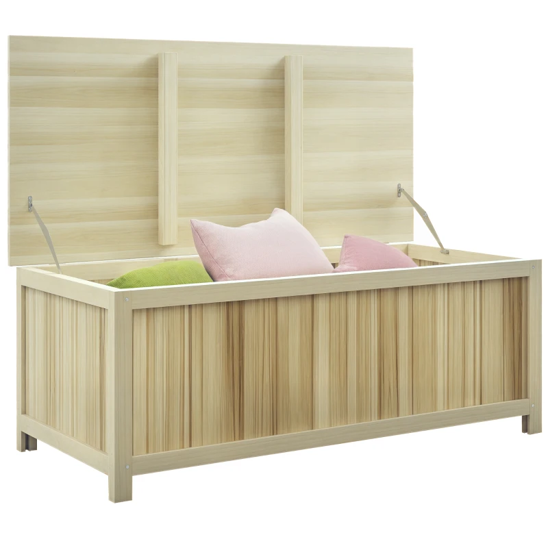 Outsunny Arcón Exterior de Madera 172 L Baúl Almacenaje con Tapa Abatible Resistente a la Intemperie para Jardín Madera Natural