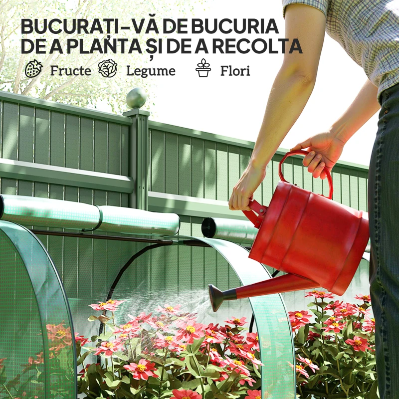 Outsunny Seră Tip Tunel din Oțel și Plastic Impermeabil Anti UV cu 4 Uși, 395x100x80 cm, Verde