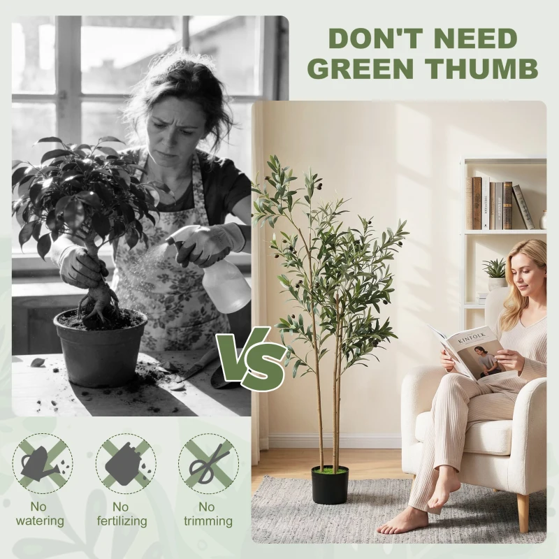 HOMCOM Decorative Artificial Plant, 148 cm Silk Olive Tree with 553 Leaves in Cement Pot, Fake Plant