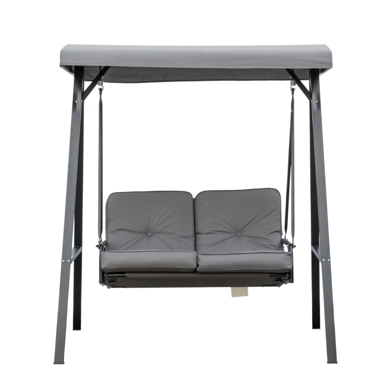 Outsunny Balansoar de Grădină 2 Locuri cu Acoperiș Reglabil și Perne, 144x117x173 cm, Gri Închis