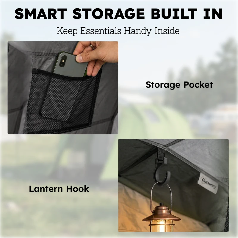 Outsunny Namiot campingowy dla 2 osób, wodoodporny 3000 mm i wiatroodporny, namiot kopułowy z 2 drzwiami, 2 oknami z siatką, 2 bocznymi oknami, torbą transportową