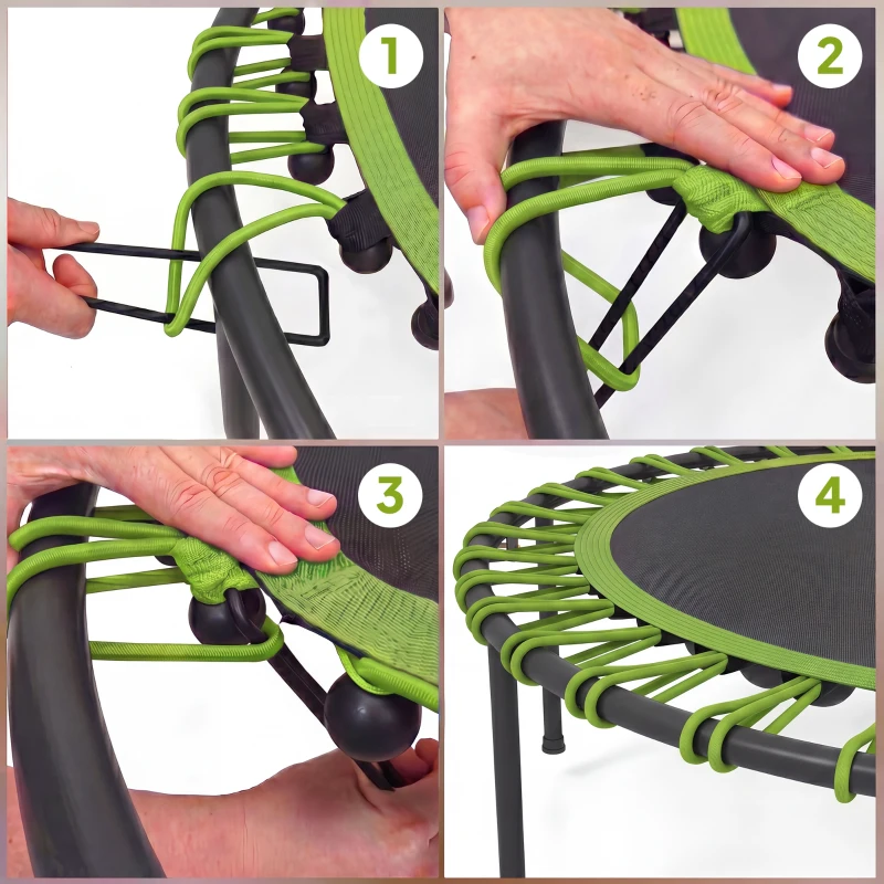 SPORTNOW Fitness-Trampolin mit verstellbarem Handlauf, Sport-Trampolin für drinnen und draußen, Stahl, Kunststoff, Grün