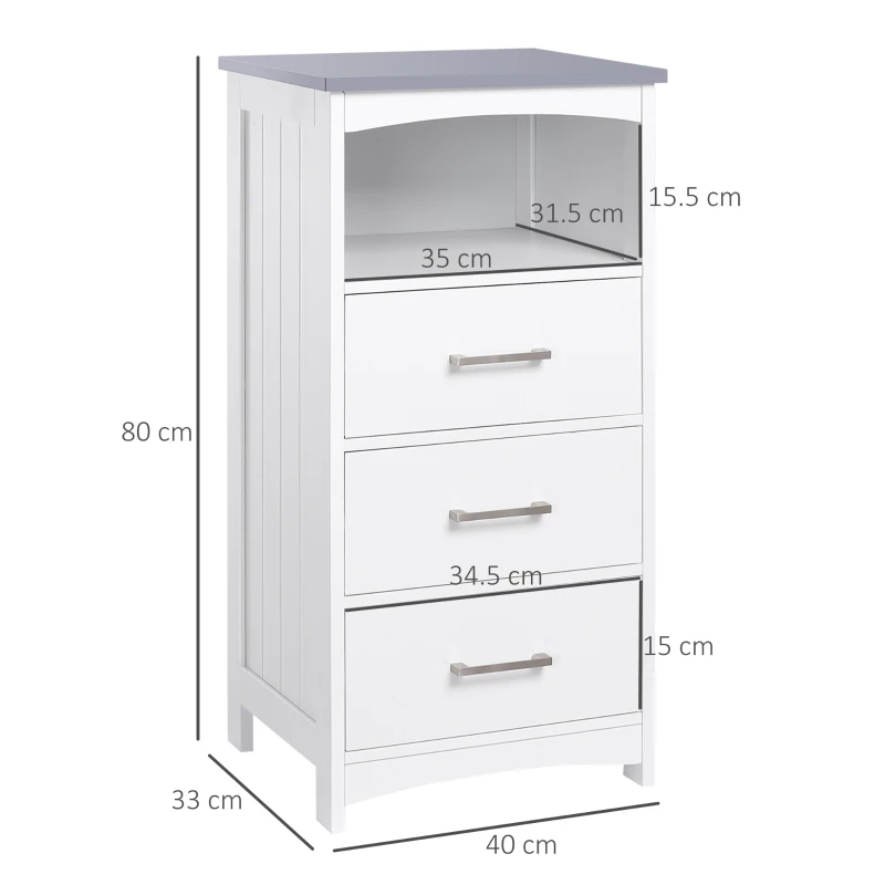 kleankin Freestanding bathroom cabinet storage cabinet with 3 drawers and 1 compartment 40 x 33 x 80 cm white