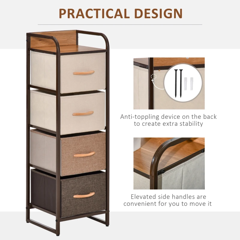 HOMCOM 5-drawer fabric chest of drawers storage unit folding drawers - black steel frame - 45 x 30 x 116 cm