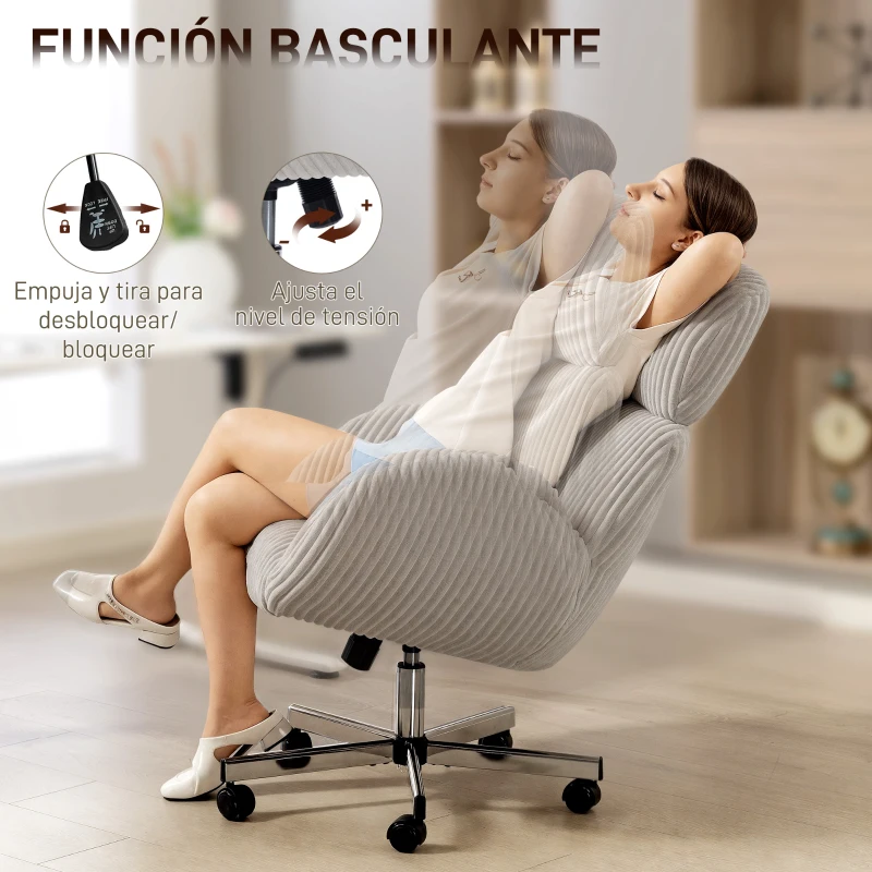 HOMCOM Silla de Oficina con Reposabrazos Respaldo Alto Reposacabezas Regulable Ruedas Altura Ajustable Giratoria Gris