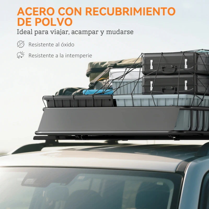 HOMCOM Cesta de Techo Universal para Vehículos de Acero Carga 90,7 kg con Deflector Barandillas 110,5x99,5x18,5 cm Negro