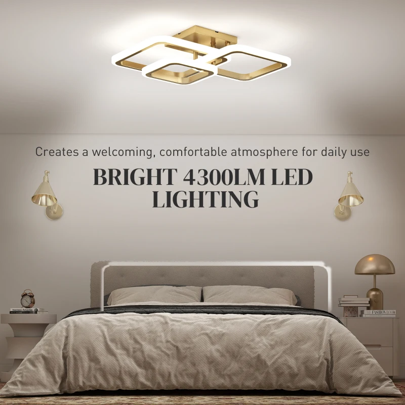 HOMCOM Lampa sufitowa LED 40W 4300LM 3500K/4500K/6000K, trójkątna lampa sufitowa do salonu, 48 x 46 x 13 cm, złota