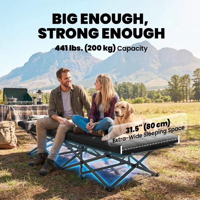 Outsunny Składane łóżko polowe z torbą transportową, leżanka turystyczna do 200 kg, do wnętrz i na zewnątrz, 200 x 80 x 40 cm, czarne