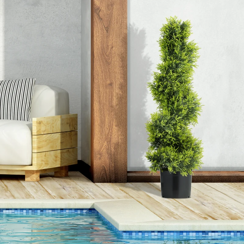 HOMCOM Lifelike Artificial Plant, 90cm UV-Resistant Spiral Topiary Tree with 693 Leaves, Fake Plant in Pot for Outdoor and Indoor Decor, Green
