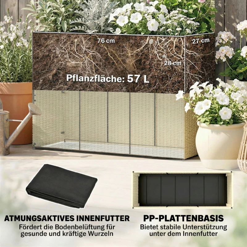 Outsunny Hochbeet mit Rankgitter in Rattan-Optik Pflanzkasten für Kletterpflanzen für Garten, Balkon, 80 x 30 x 163 cm, Beige