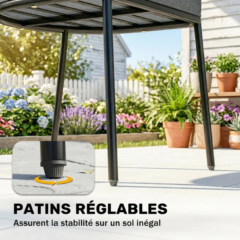 Outsunny Lot de 2 Fauteuils de Jardin, Dossier et Accoudoirs en Corde Résine Tressée, Coussins Amovibles, 55x57x75cm, Gris Clair