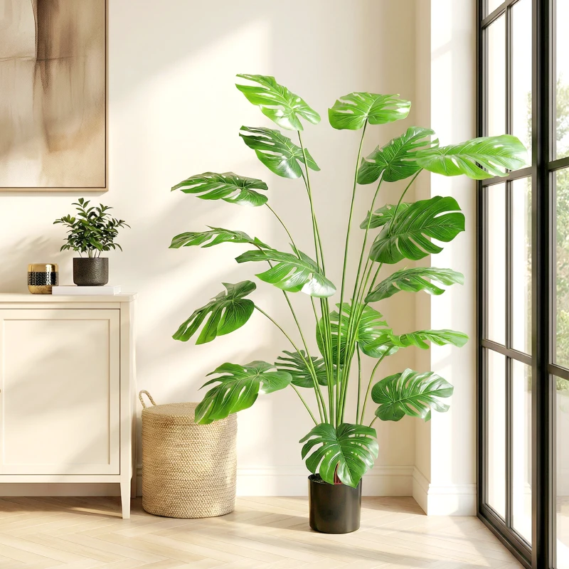 HOMCOM Plante artificielle arbre artificiel monstera deliciosa avec pot inclus hauteur 150 cm intérieure vert