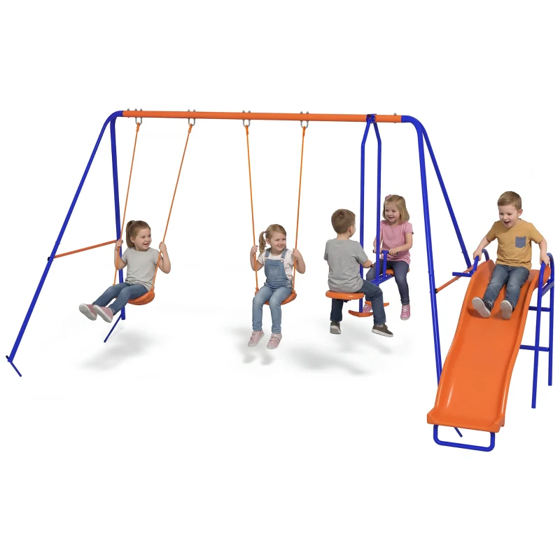 Outsunny Columpio Infantil 4 en 1 Columpio para Niños con 2 Columpios Individuales 1 Columpio del Planeador 1 Tobogán Multicolor