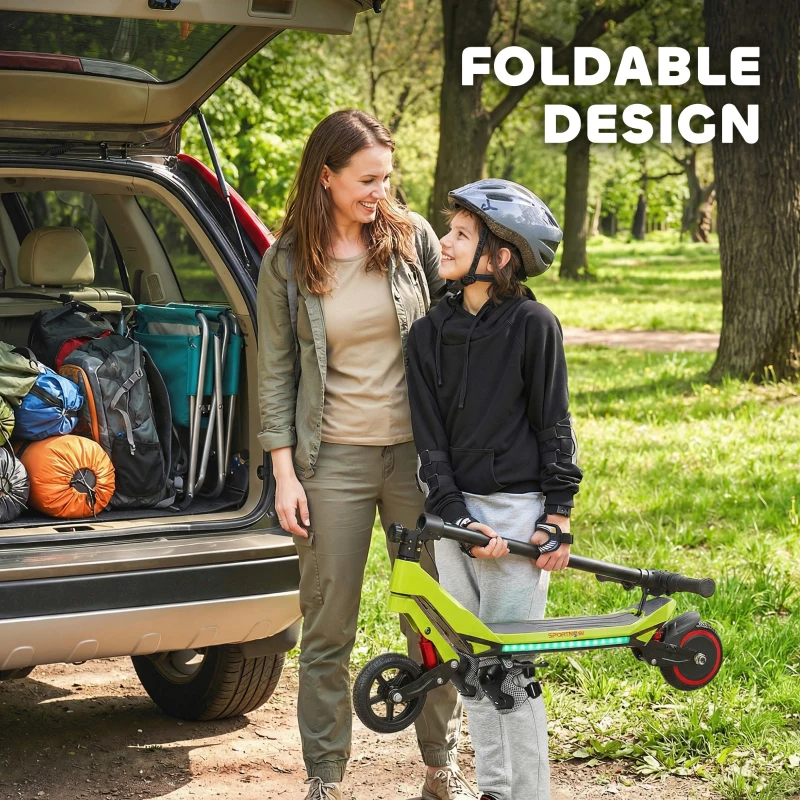 SPORTNOW Electric Scooter for Kids, Foldable E Scooter for Age Age 6+ with LED Display, RGB lights, Up to 16km/h, Green