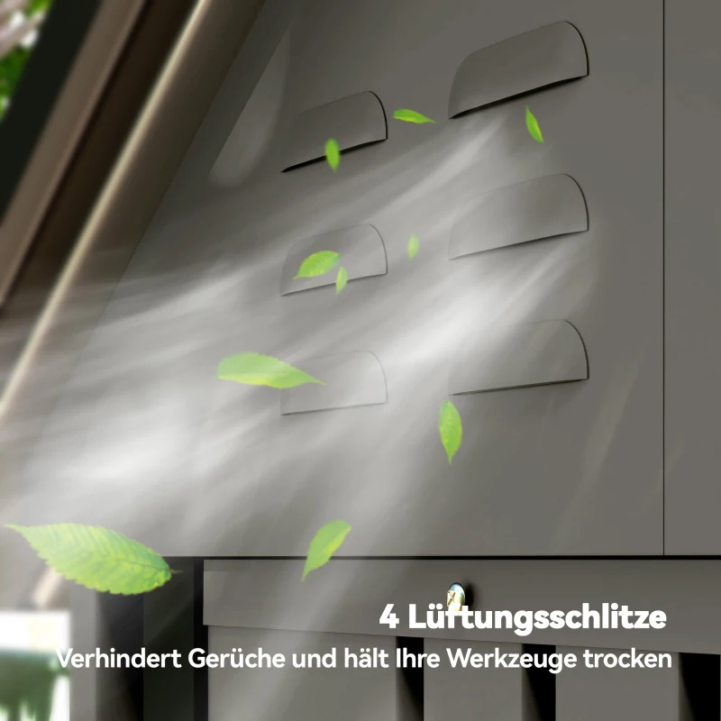 Outsunny Metall Gerätehaus 1,17 m², Geräteschuppen mit Satteldach Lüftung Schloss Handschuhen, 122 x 121 x 192 cm