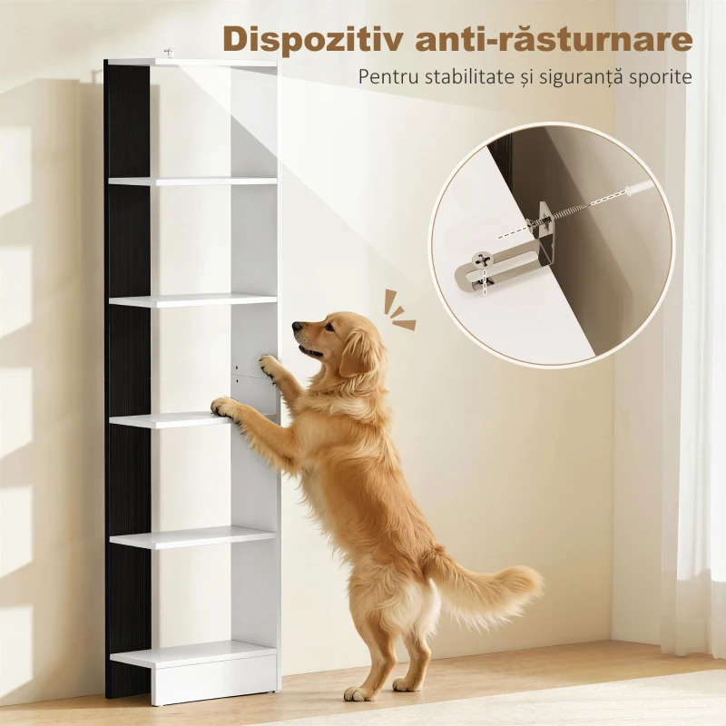 HOMCOM Raft Îngust cu 5 Etajere, Raft Economisitor de Spațiu Modern din Lemn, Bibliotecă pentru Baie, Living, Dormitor, Birou, 45x21x170 cm, Alb și Negru