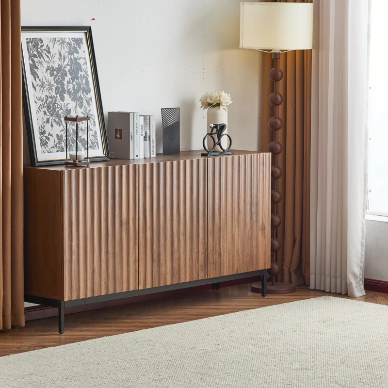 Sideboard im Mid-Century-Modern-Stil, 3D-Wellendesign, für Wohnzimmer, Esszimmer, Büro, 150 x 40 x 80 cm, Braun