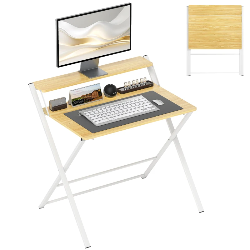 HOMCOM Escritorio Plegable con Estante Abierto Escritorio Pequeño para Estudio Hogar Oficina 86x66x82 cm Natural