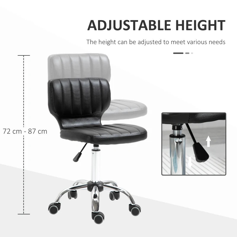 HOMCOM Rolling stool - 360° swivel work stool - ergonomic stool - adjustable seat height 47-62 cm - quilted PU upholstery black chrome metal