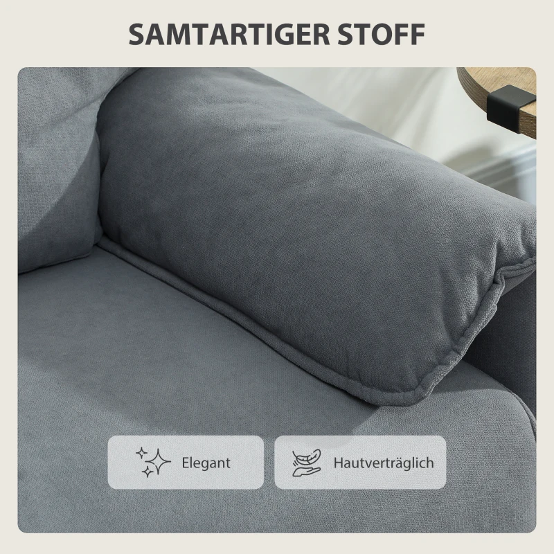 HOMCOM 2-Sitzer-Sofa, dicke Kissen, samtiger Bezug, Polstersofa, Schwarz