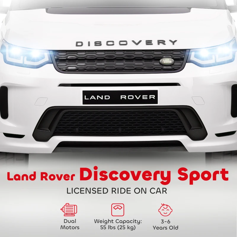AIYAPLAY Elektryczny Samochód Dziecięcy 12V Land Rover Discovery Sport z Pilotem 2,4G, Muzyką, Klaksonem, Pojazd Elektryczny z LED, USB/MP3, 3-5 km/h, dla Dzieci 3-6 lat, Biały
