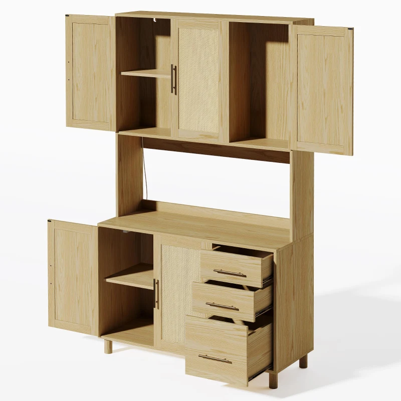 Küchenanrichte mit RGB-LED, Geflochtenes Rattanfinish, 100x40x183 cm, Naturfarbe