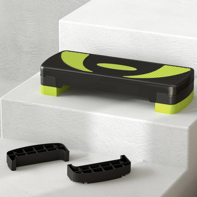 HOMCOM Step de Aeróbic para Fitness Antideslizante con Altura Regulable 3 Niveles 10/15/20 cm Carga 150 kg 80x31x20 cm Verde