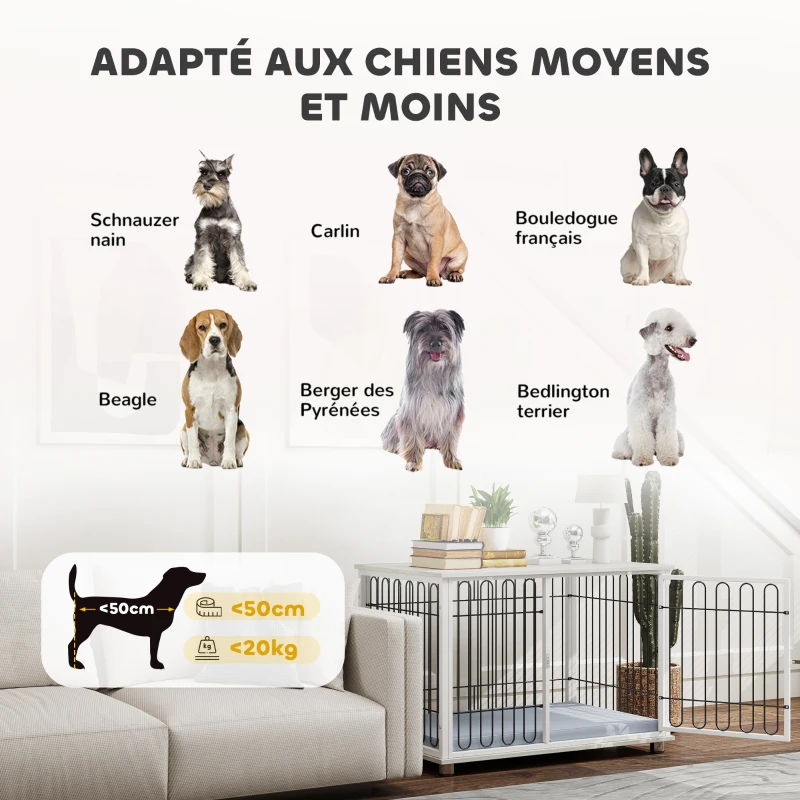 PawHut Cage pour chien caisse pour chien avec coussin pieds réglables pour chiens moyens jusqu'à 20 kg 90 x 58 x 62,5 cm gris