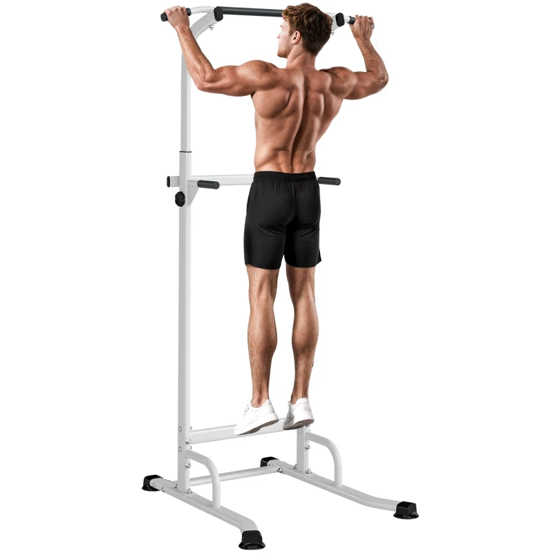 SPORTNOW Barra de Dominadas Altura Regulable Estación de Fondos Resistente para Gimnasio en Casa Entrenamiento de Fuerza Blanco